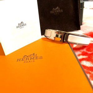 *W/Box* AUTHENTIC HERMES Clic H Bracelet- White Size S/Petite *Retail: $790*